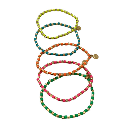 Seashore Tube Bracelet- Neon Turquoise/Gold