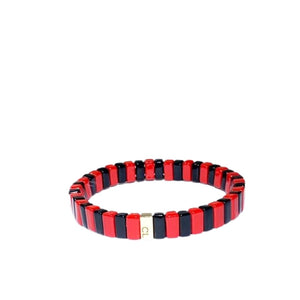 Caryn Lawn Tile Bead Bracelet - Red/Black Rectanglular
