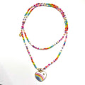 Caryn Lawn Enamel rainbow heart necklace White