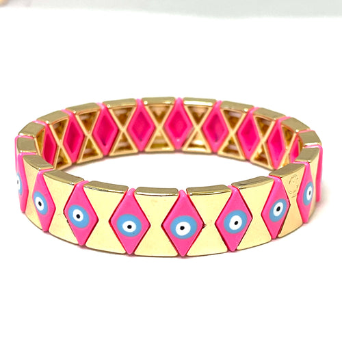 Caryn Lawn Tile Bracelet- Evil eye Pink diamond