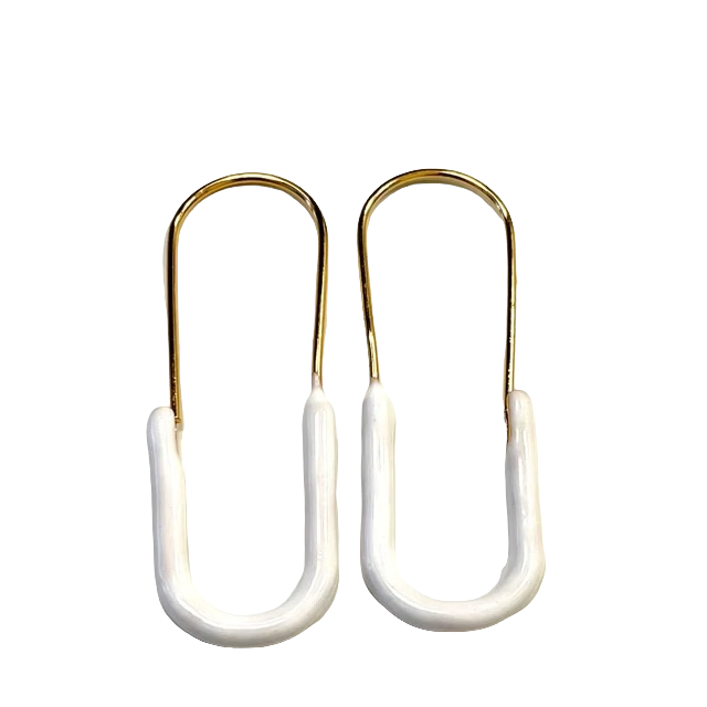 Caryn Lawn Paperclip Enamel Earring White