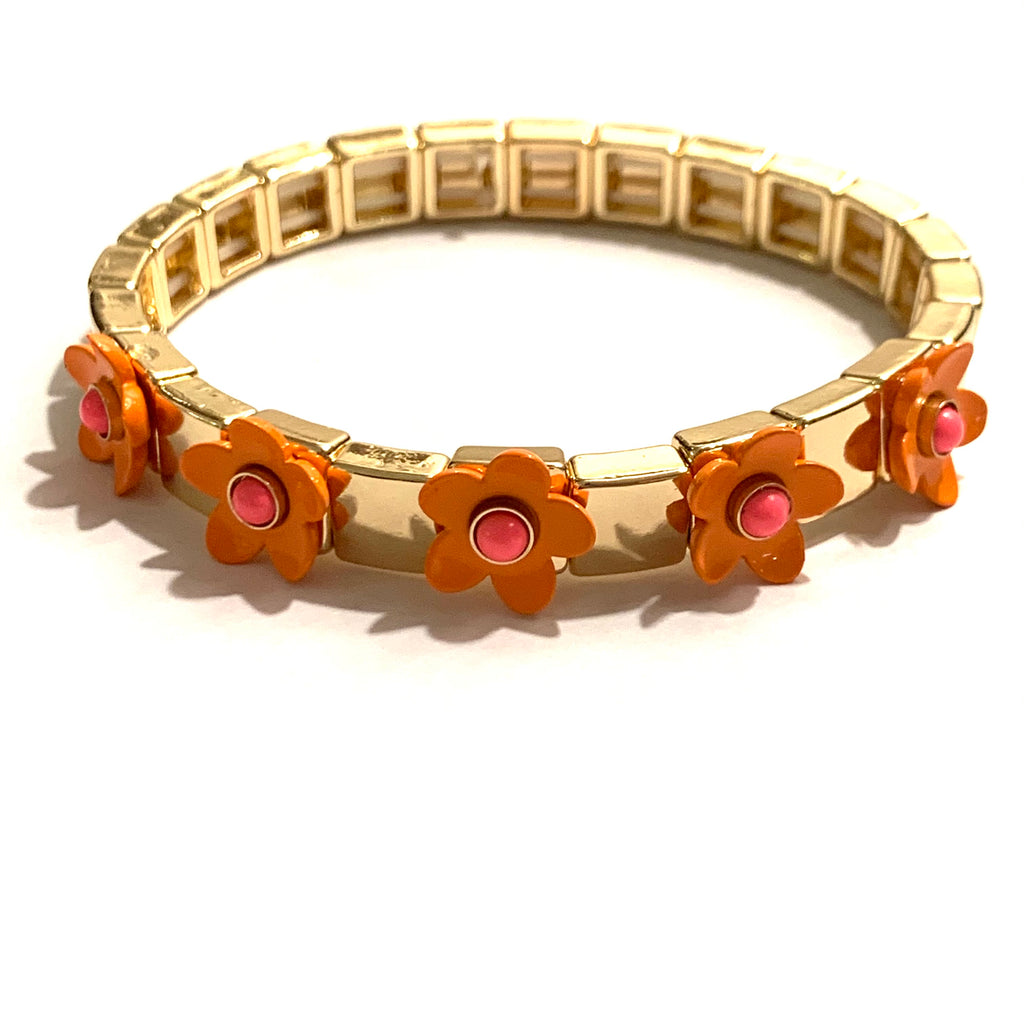 Caryn Lawn Flower Tile Bracelet- Orange/Pink